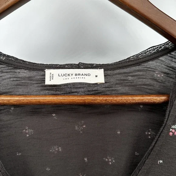 Lucky Brand Shirt Top Womens Medium Peplum Floral Cottage Rayon Lace Crop Button - Picture 5 of 11